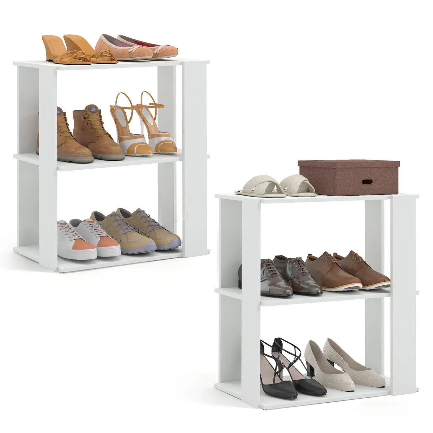 3-Tier Stackable Shoe Rack Set of 2 White