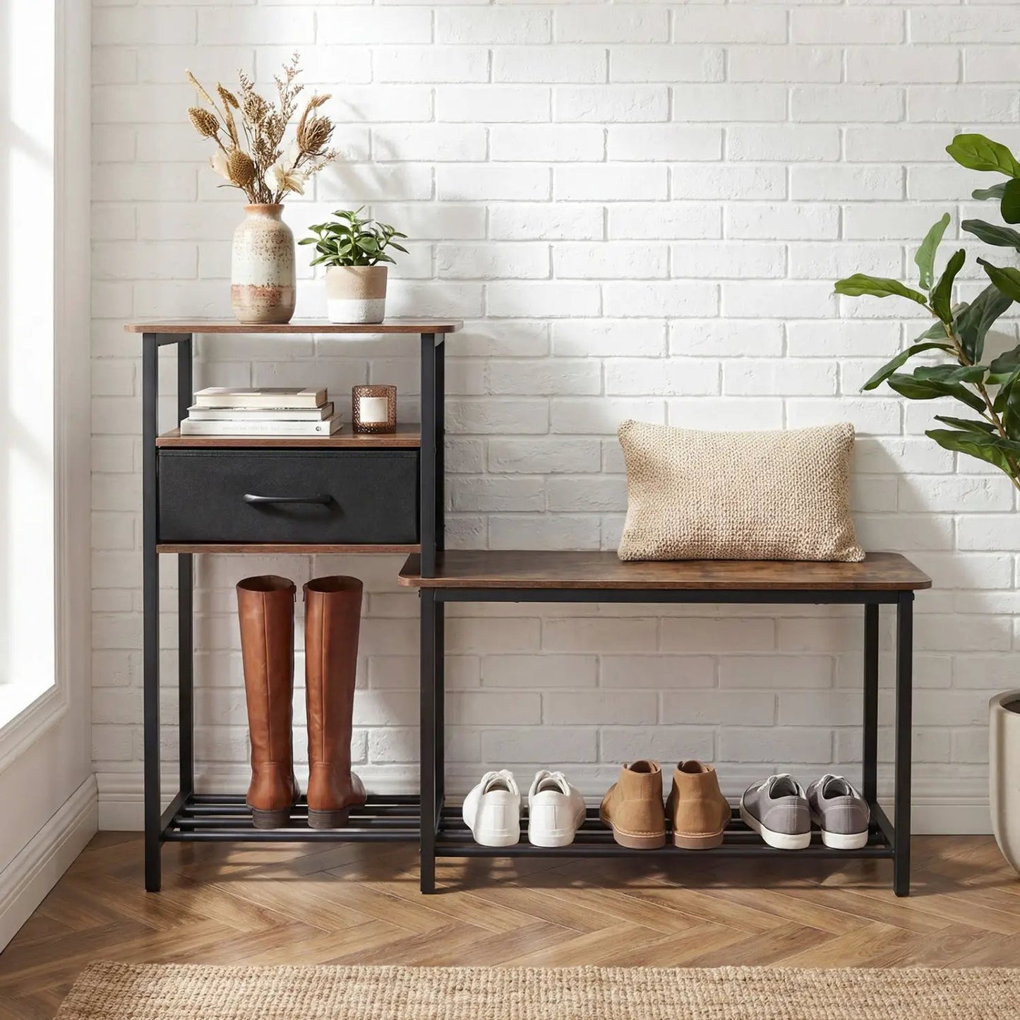 3 Tier Shoe Storage Bench with Drawer and Frame