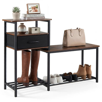 3 Tier Shoe Storage Bench with Drawer and Frame