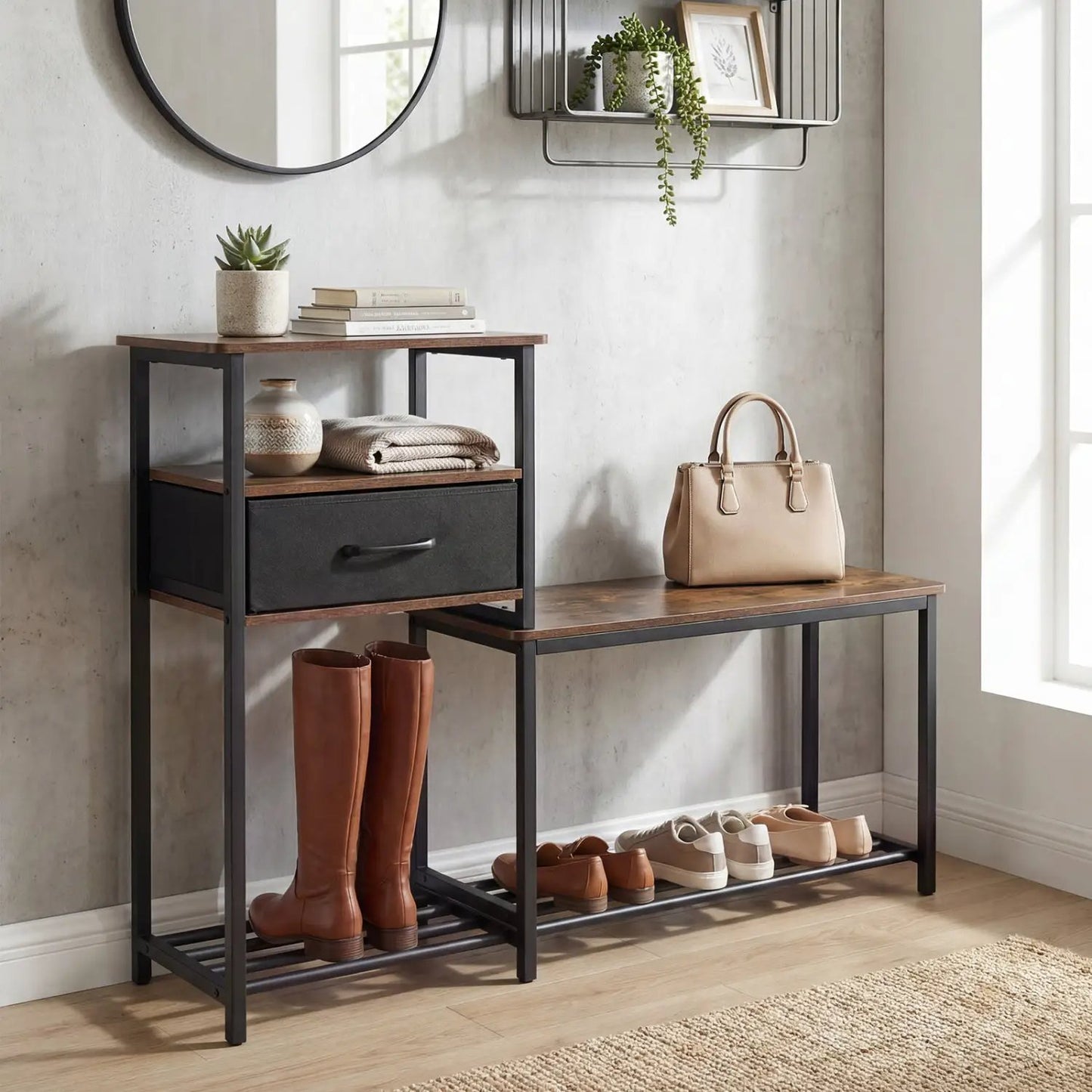 3 Tier Shoe Storage Bench with Drawer and Frame