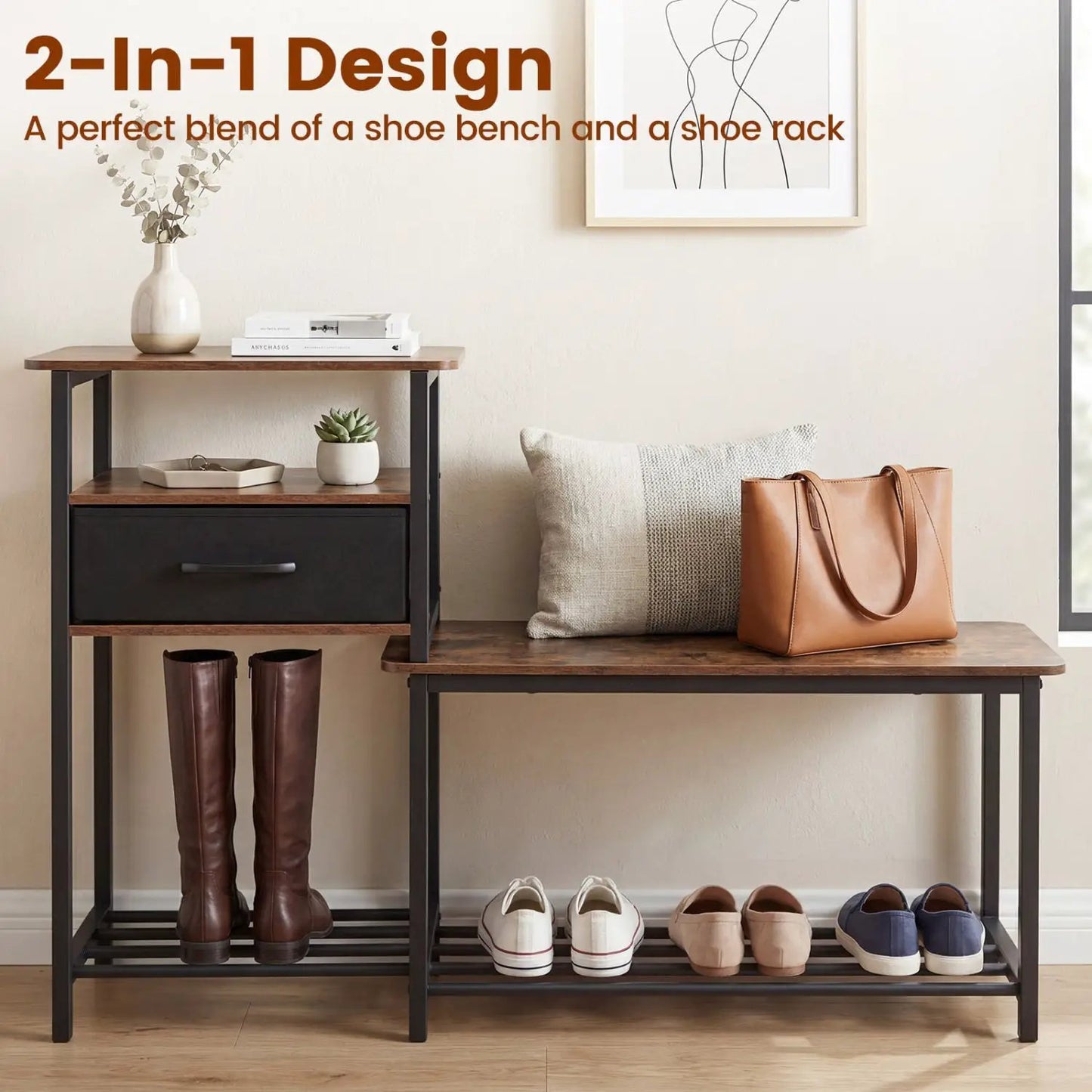 3 Tier Shoe Storage Bench with Drawer and Frame