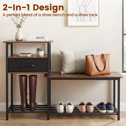 3 Tier Shoe Storage Bench with Drawer and Frame