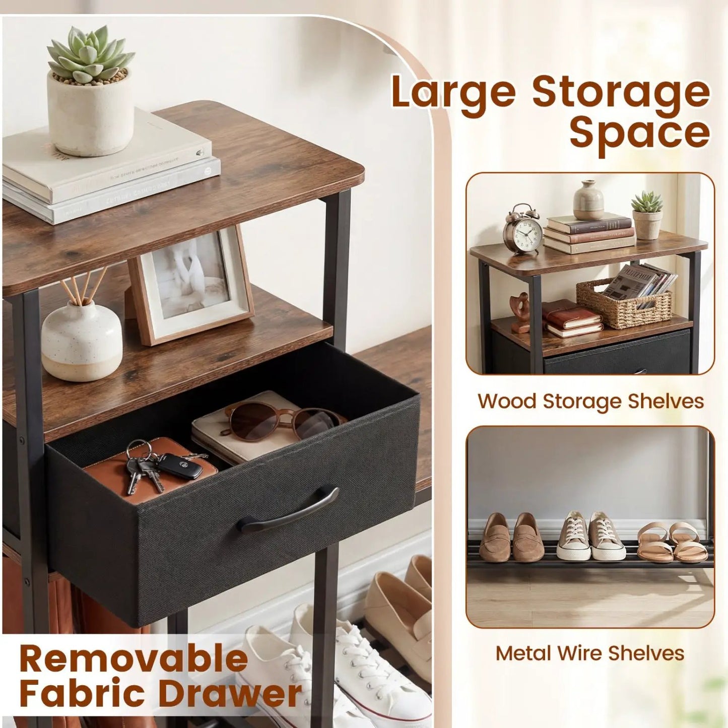 3 Tier Shoe Storage Bench with Drawer and Frame