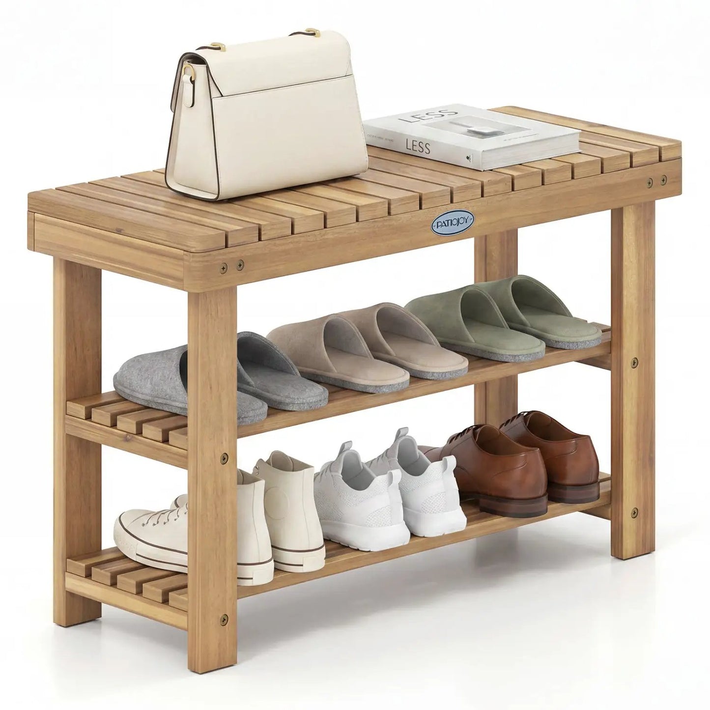 Three Tier Solid Wood Shoe Rack with Slats