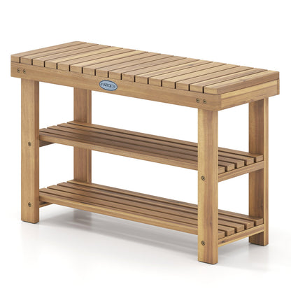 Three Tier Solid Wood Shoe Rack with Slats