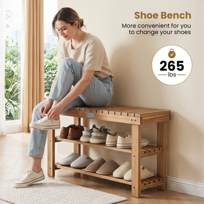 Three Tier Solid Wood Shoe Rack with Slats