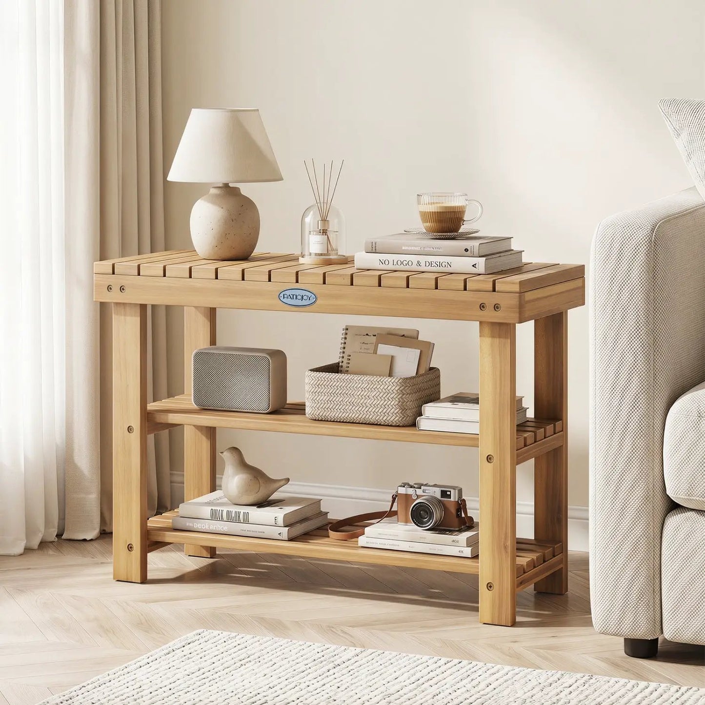 Three Tier Solid Wood Shoe Rack with Slats