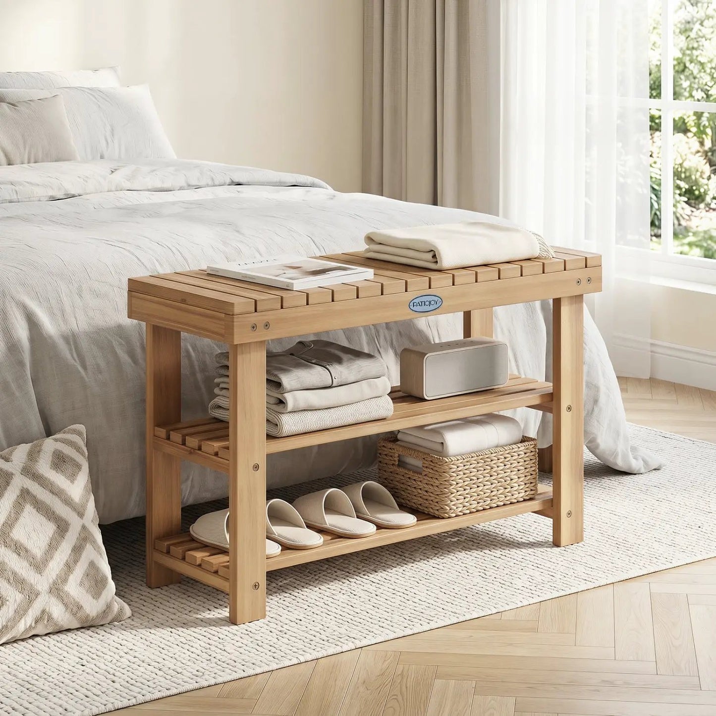 Three Tier Solid Wood Shoe Rack with Slats