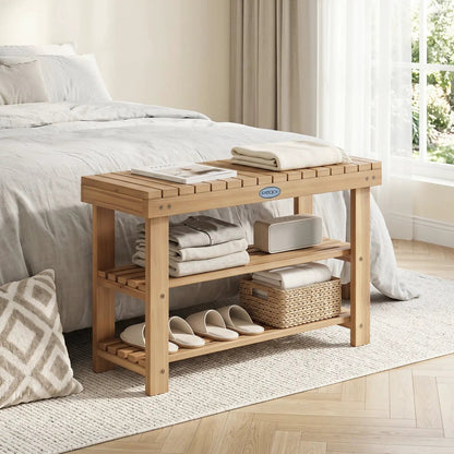 Three Tier Solid Wood Shoe Rack with Slats