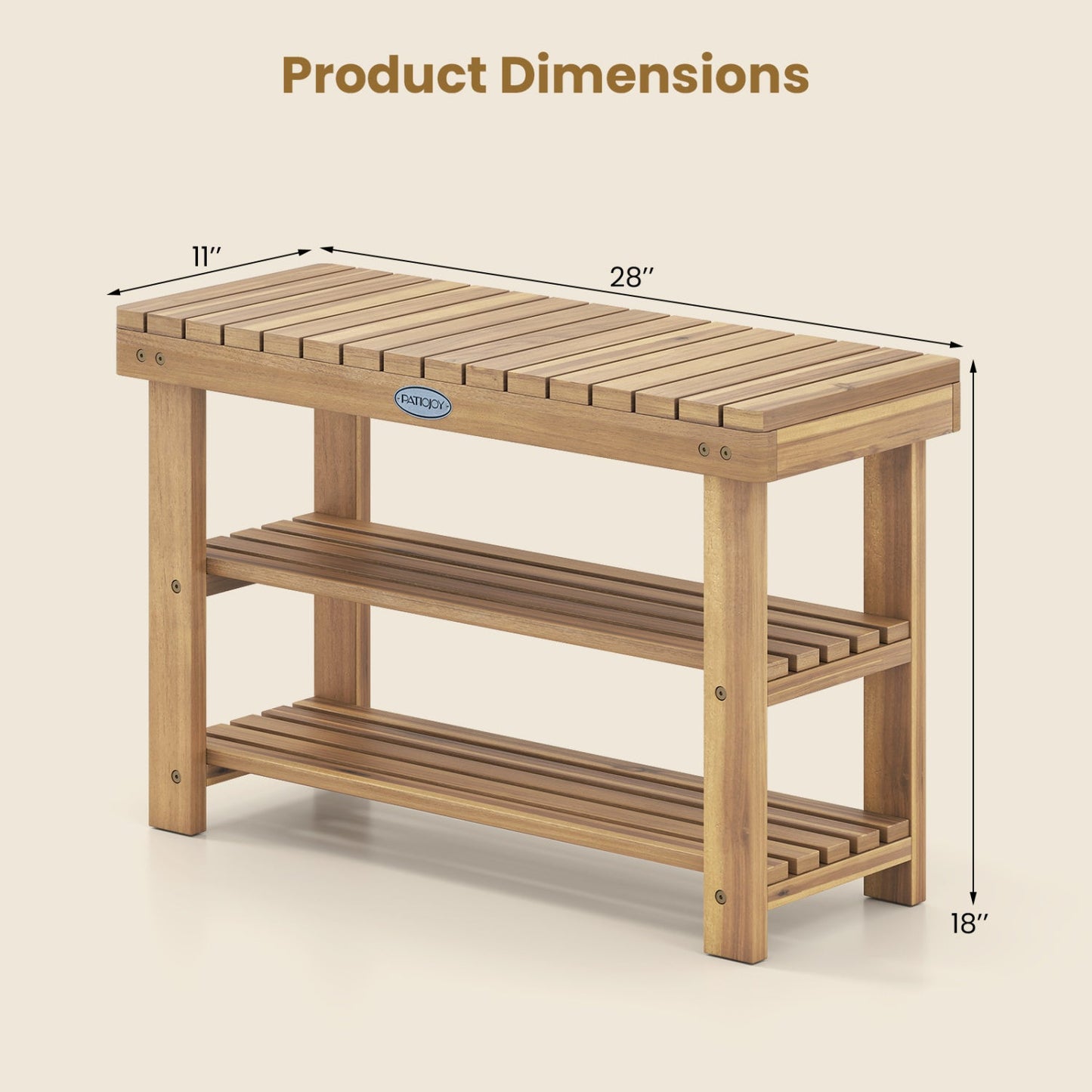 Three Tier Solid Wood Shoe Rack with Slats