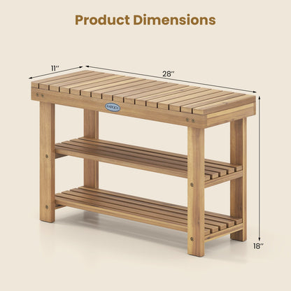 Three Tier Solid Wood Shoe Rack with Slats