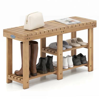 Three Tier Solid Wood Shoe Rack with Slats