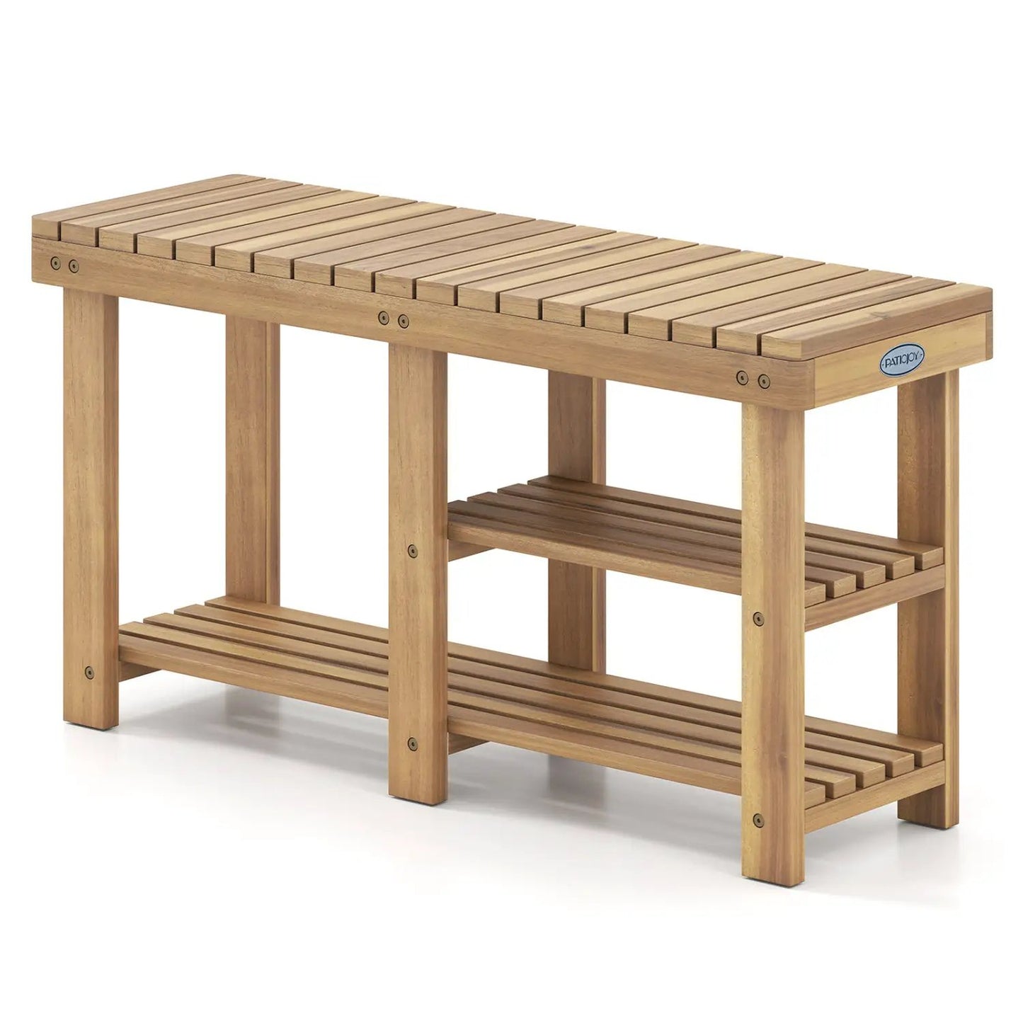 Three Tier Solid Wood Shoe Rack with Slats