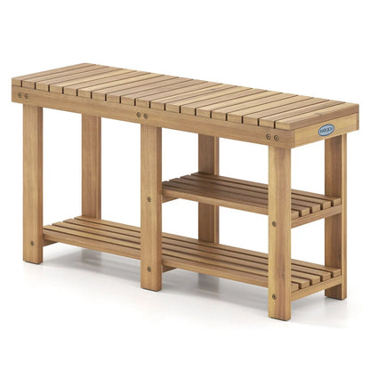 Three Tier Solid Wood Shoe Rack with Slats