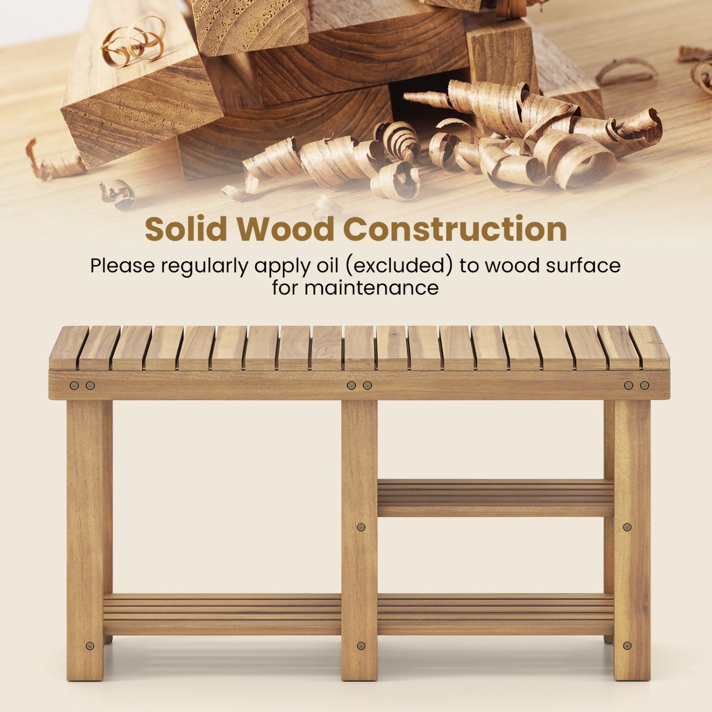 Three Tier Solid Wood Shoe Rack with Slats