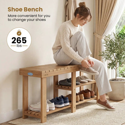 Three Tier Solid Wood Shoe Rack with Slats