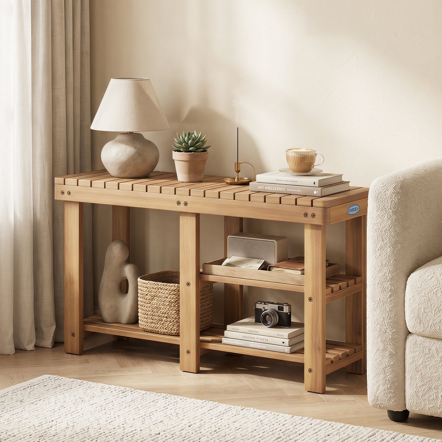 Three Tier Solid Wood Shoe Rack with Slats