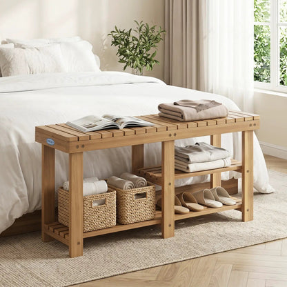 Three Tier Solid Wood Shoe Rack with Slats