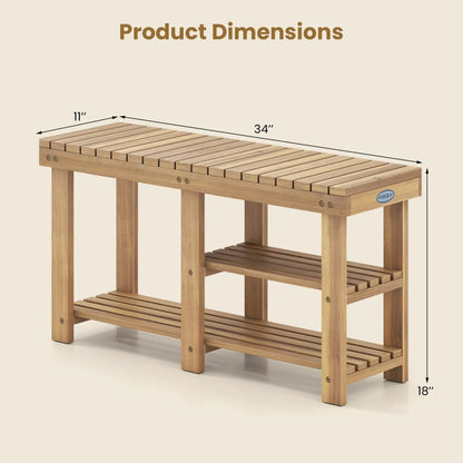 Three Tier Solid Wood Shoe Rack with Slats