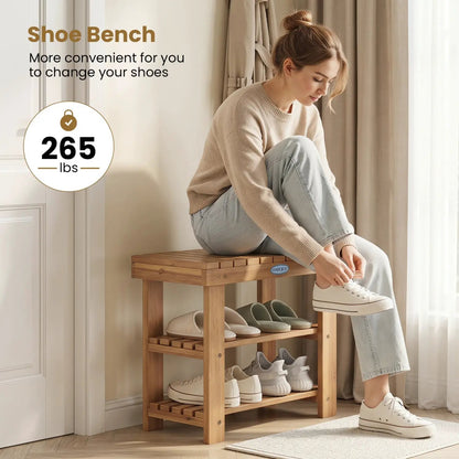 Three Tier Solid Wood Shoe Rack with Slats