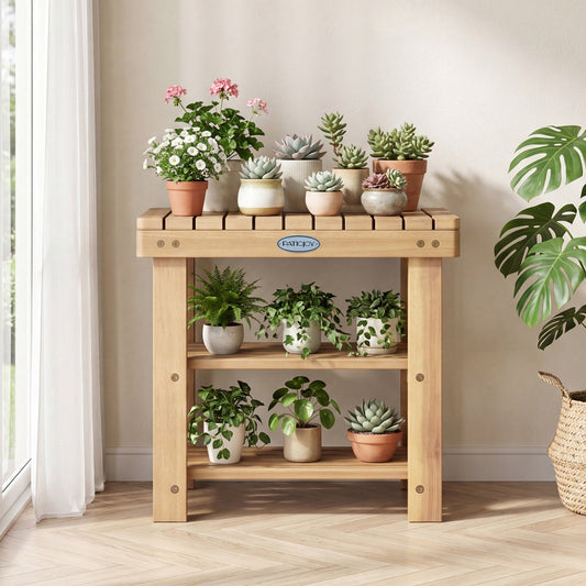 3-Tier solid wood shoe rack bench with slatted shelves natural finish PATIOJOY on Tampa Home & Garden Store