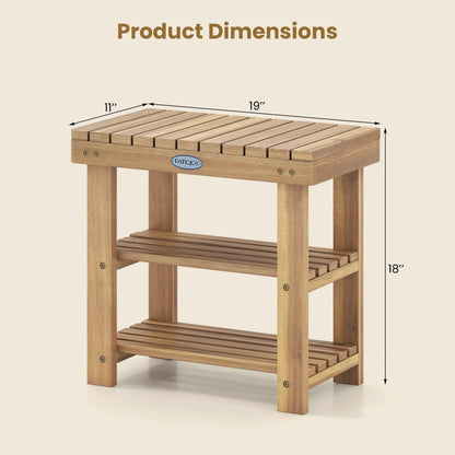 Three Tier Solid Wood Shoe Rack with Slats
