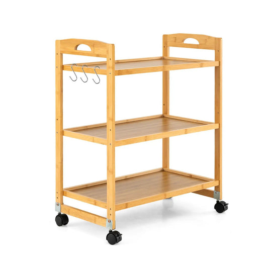 3-Tier bamboo storage rolling cart with 4 universal wheels and side hooks by DirectDeals on Tampa Home & Garden Store