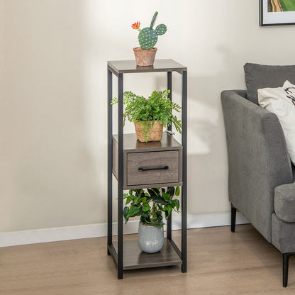 Soporte metálico alto para plantas de 3 niveles con cajón para balcón u oficina - Gris