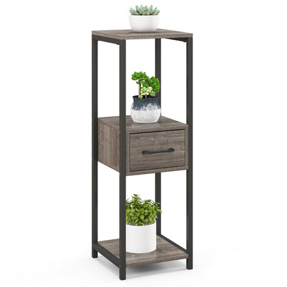 Soporte metálico alto para plantas de 3 niveles con cajón para balcón u oficina - Gris