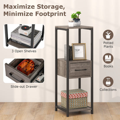 Soporte metálico alto para plantas de 3 niveles con cajón para balcón u oficina - Gris