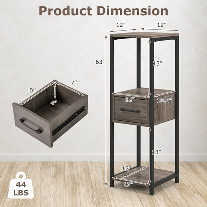 Soporte metálico alto para plantas de 3 niveles con cajón para balcón u oficina - Gris
