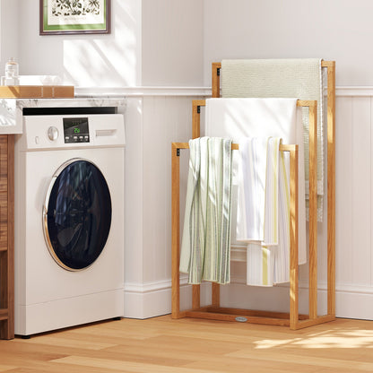 DirectDeals 3-Tier Teak Wood Towel Rack with 3 Crossbars, teak finish, towels on Tampa Home & Garden Store