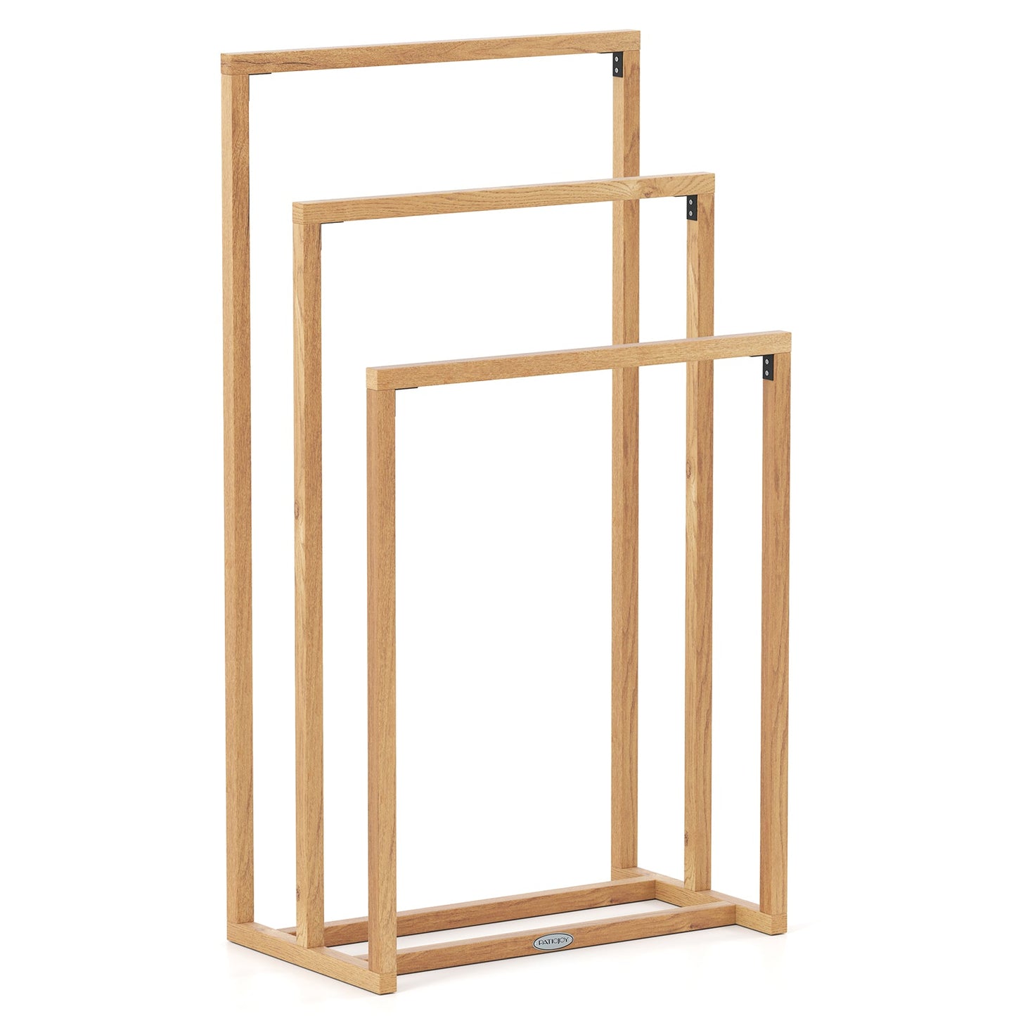 DirectDeals 3-Tier Teak Wood Towel Rack with 3 Hanging Crossbars in natural teak finish on Tampa Home & Garden Store