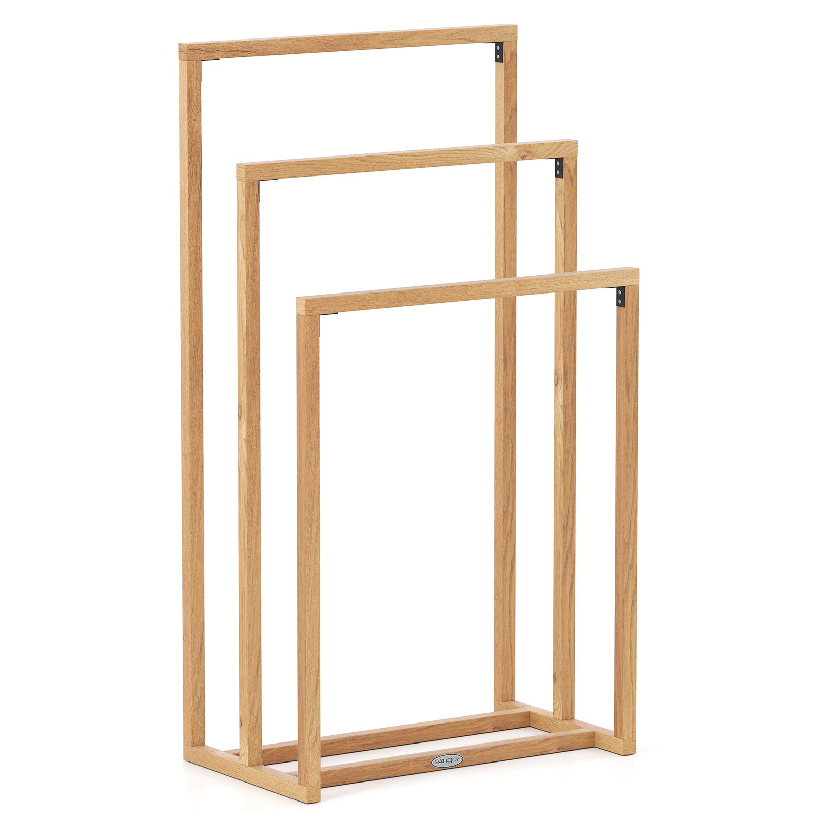DirectDeals 3-Tier Teak Wood Towel Rack with 3 Hanging Crossbars in natural teak finish on Tampa Home & Garden Store