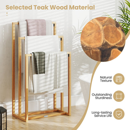 DirectDeals 3-Tier Teak Wood Towel Rack with 3 Hanging Crossbars natural finish on Tampa Home & Garden Store