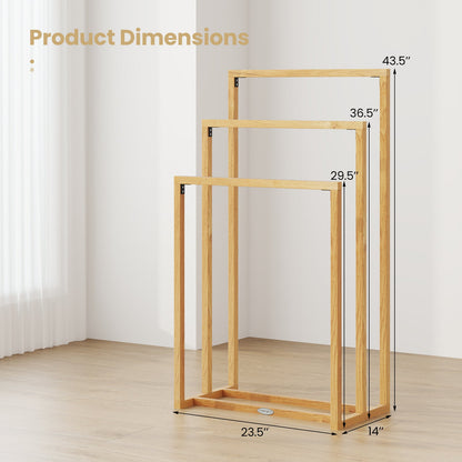 3-Tier Teak Wood Towel Rack with 3 Hanging Crossbars, natural finish, DirectDeals on Tampa Home & Garden Store