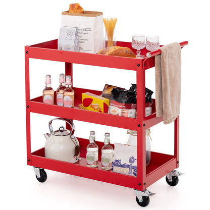 3-Tier Utility Cart Rolling Metal Cart with Handle and Universal Wheels