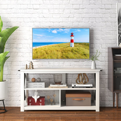 3 Tier Wood TV Stand for 55-Inch with Open Shelves and X-Shaped Frame