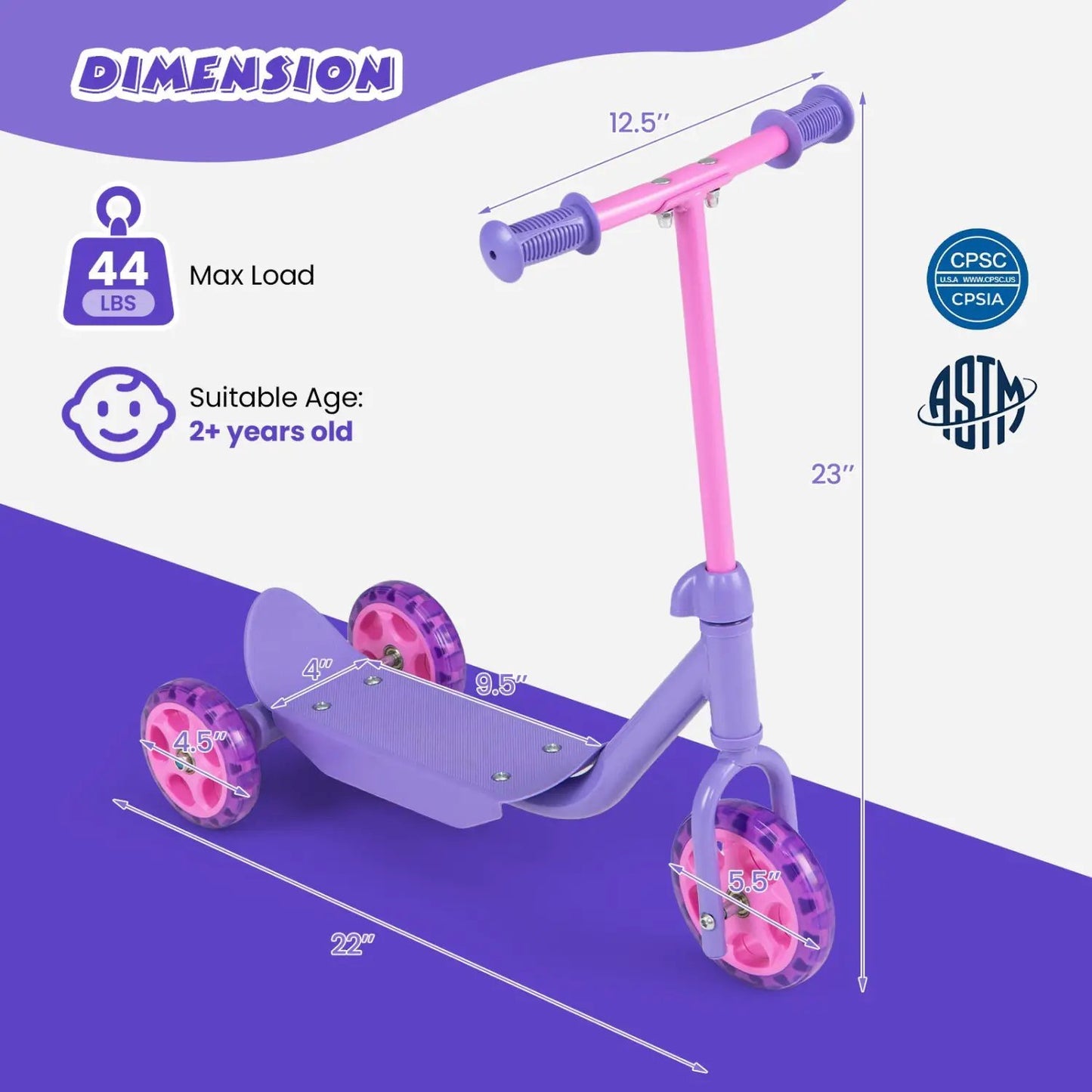 3 Wheel Scooter for Kids 2+ With LED Wheels