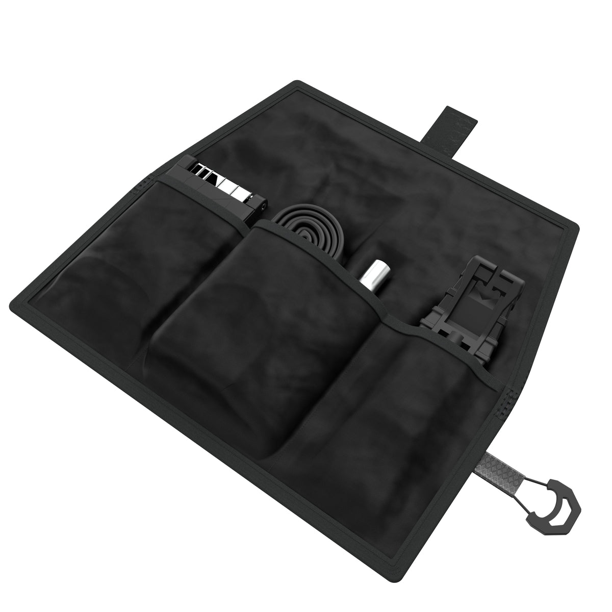 KOM Cycling Saddle Roll black fabric saddle bag with pockets and elastic straps on Tampa Home & Garden Store