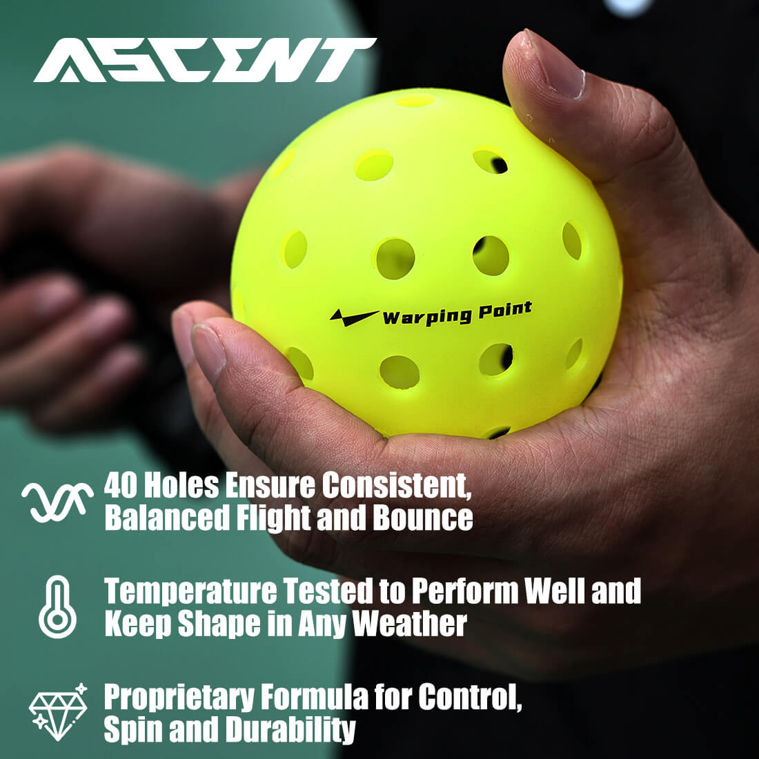 Ascent Outdoor Tournament Pickleballs neon yellow 40-hole Warping Point ball for outdoor play on Tampa Home & Garden Store