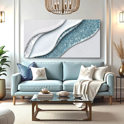 Lighter Waves Wall Art Canvas featuring blue silver abstract waves Tailored Canvases on Tampa Home & Garden Store