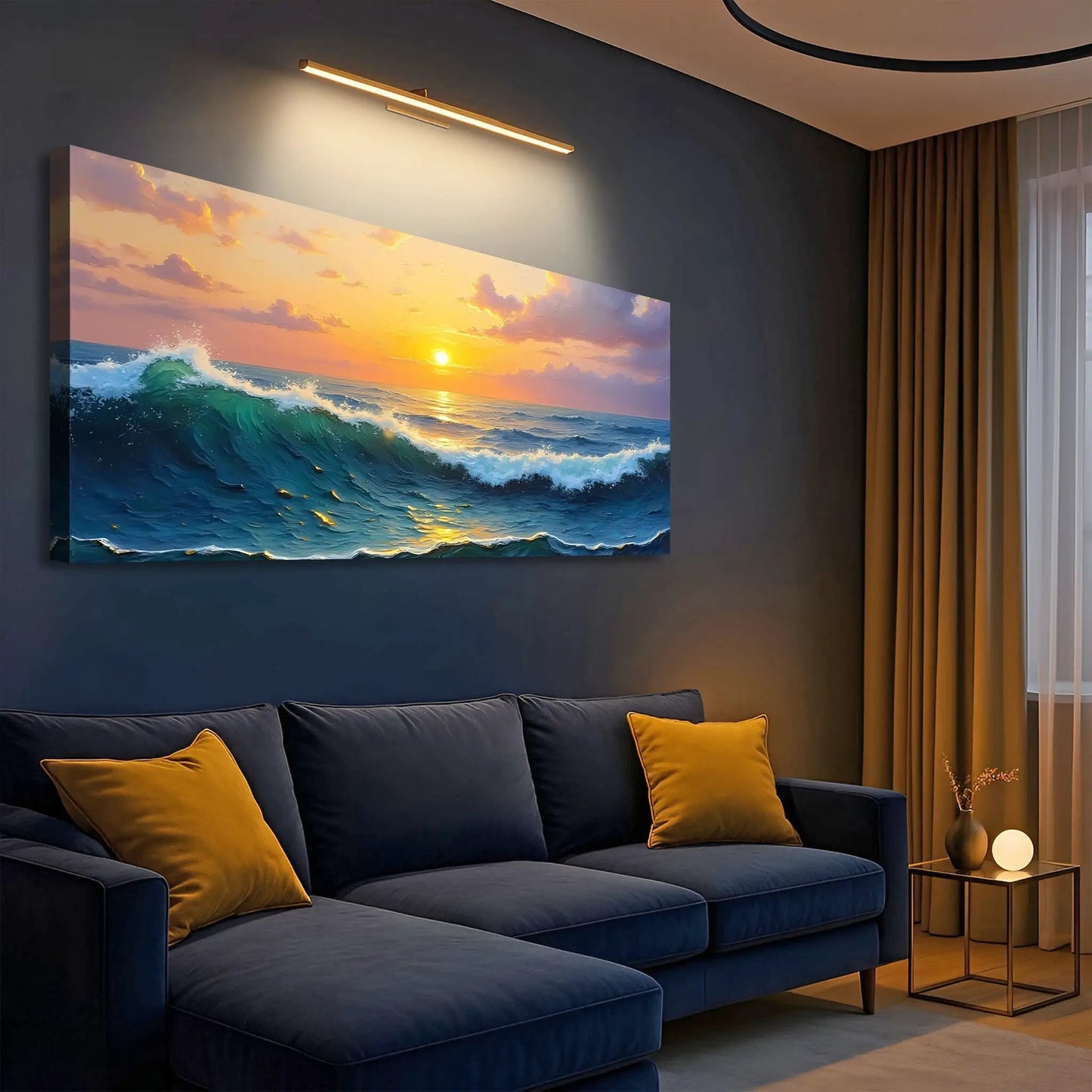 Waterscape Abstract Wall Art XII canvas by Tailored Canvases featuring sunset over teal waves on Tampa Home & Garden Store
