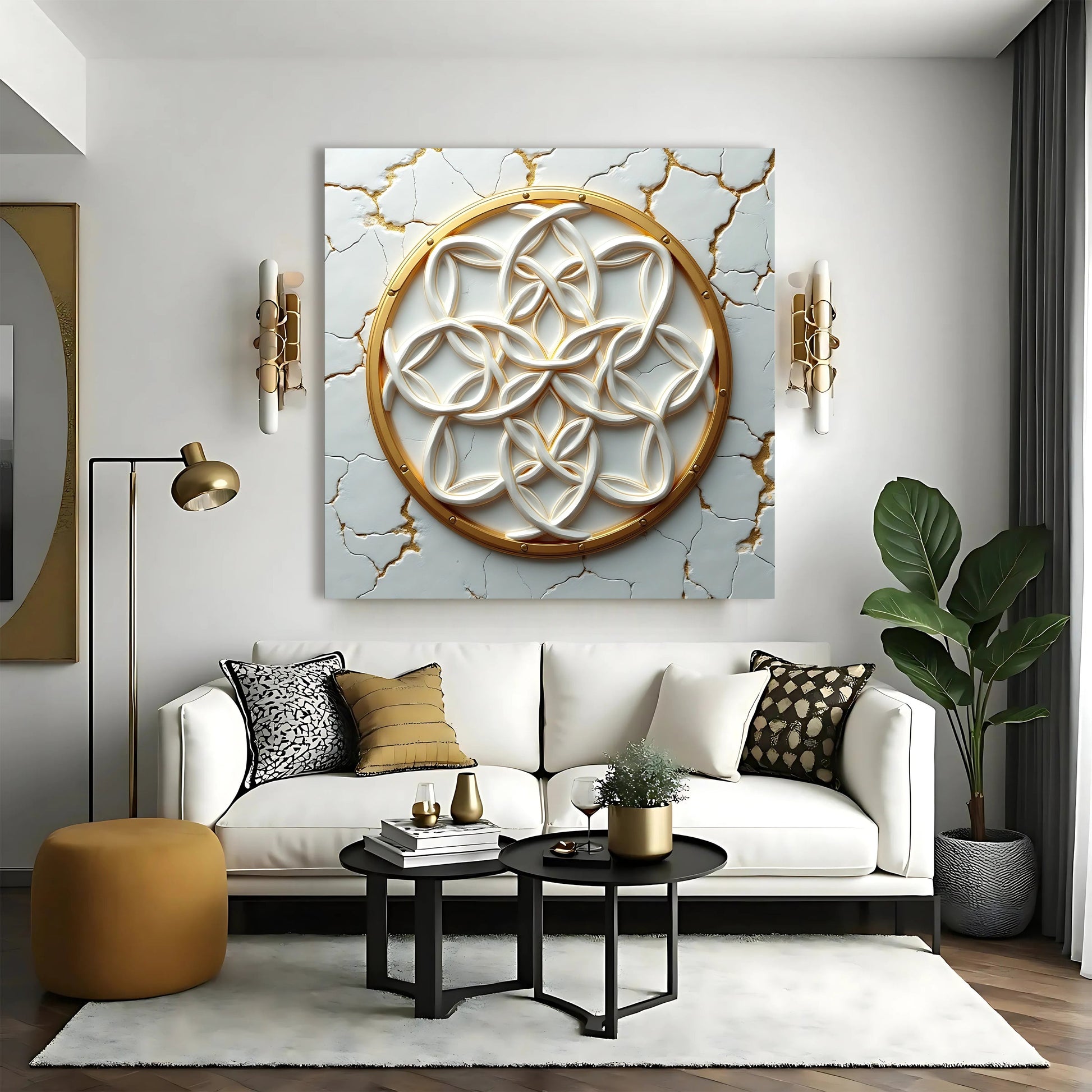 Flower Of Life Wall Art IV canvas Tailored Canvases, gold circular design on cracked marble on Tampa Home & Garden Store