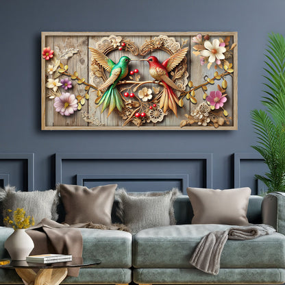 3D Hummingbirds Wall Art VII canvas Tailored Canvases with green red hummingbirds on wood panel on Tampa Home & Garden Store
