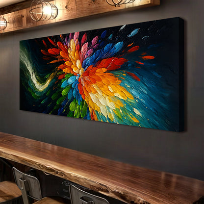 Cosmic Burst Wall Art canvas with a bold multicolor flower explosion on a dark background on Tampa Home & Garden Store