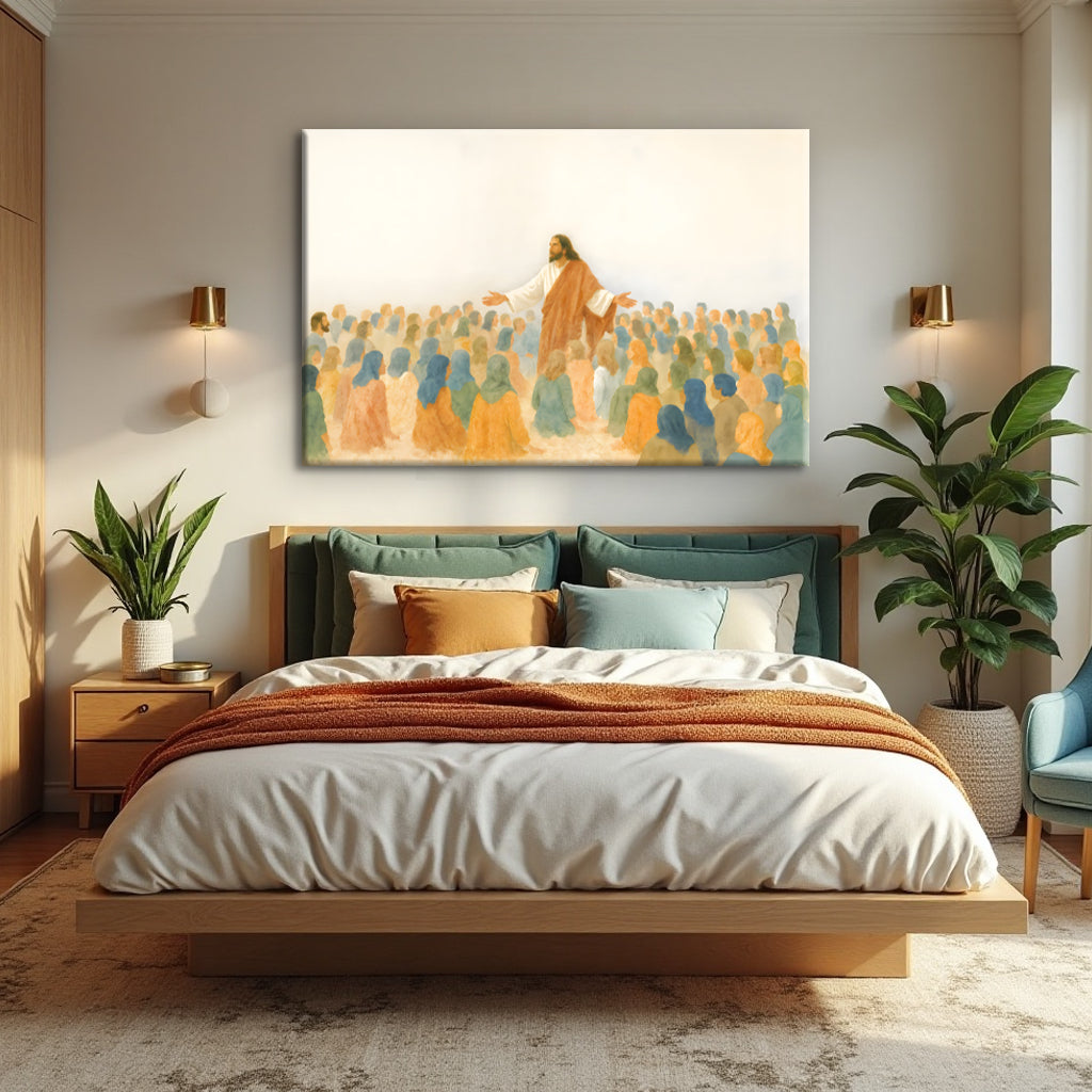 Jesus Speaking To Crowd Faith Wall Art canvas by Tailored Canvases in soft pastel tones on Tampa Home & Garden Store