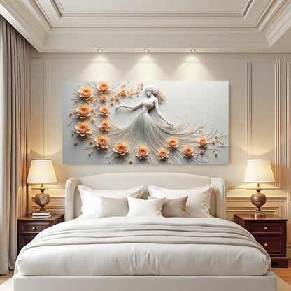 Modern Minimalist Woman Dance Wall Art canvas by Tailored Canvases with peach roses on Tampa Home & Garden Store