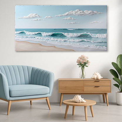 Serene Ocean Wave Coastal Wall Art XI canvas with blue waves and sandy shore Tailored Canvases on Tampa Home & Garden Store