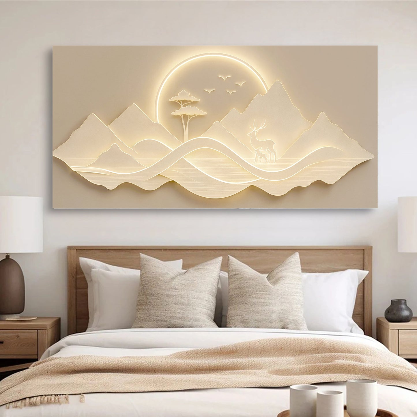 Modern Mountain Landscape Wall Art canvas Tailored Canvases beige mountains with glowing sun on Tampa Home & Garden Store